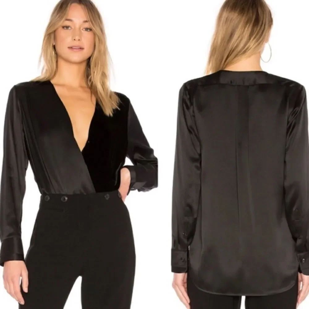 Rag & Bone Victor Black Silk Velvet Blouse